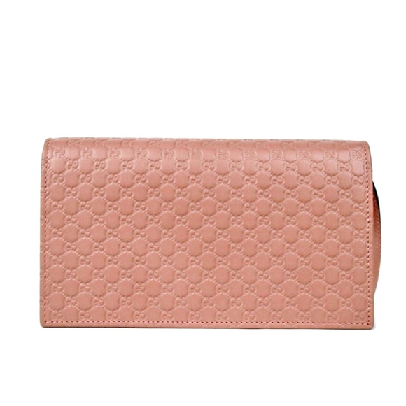 Gucci 💎 Pink Monogram Embossed Leather Crossbody Designer Convertible Wallet - Picture 3 of 7